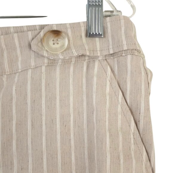 Zac & Rachel Womens 12 Tan Striped Linen Blend Pull On Capri Cropped Pants - Picture 2 of 4